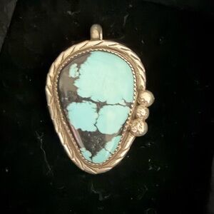 Vintage Navajo Turquoise Sterling Silver Statement Pendant Brooch Roy Buck Dinè